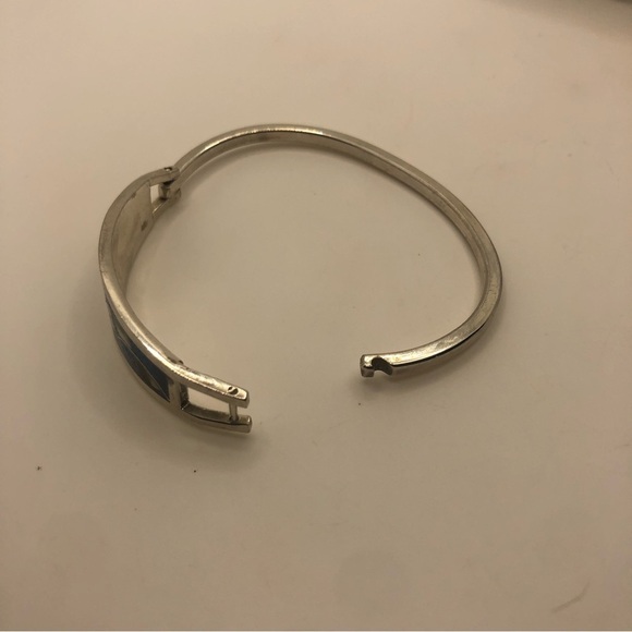 Vtg Taxco Sterling Abalone Inlay Floral Motif w Crushed Turquoise Bangle 6.5” - Picture 5 of 7